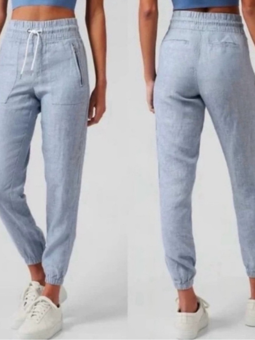 ATHLETA 6 Cabo Linen Joggers Chambray Blue 100% Linen Resort Beach Vacation